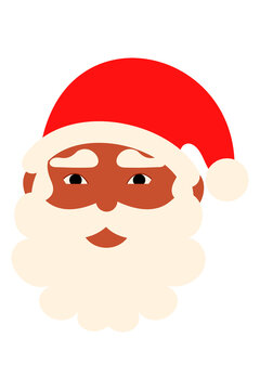 Dark-skinned Santa Claus vector PNG, cute cartoon Santa face with red hat and white beard. Perfect Christmas clipart for holiday cards, gift tags, winter crafts, digital designs, and festive decor.