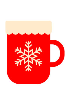 Red Christmas mug PNG. Minimalist holiday cup with a white snowflake. Perfect for winter, festive designs, Christmas cards, stickers, menus, cozy drink illustrations. Isolated high-res PNG
