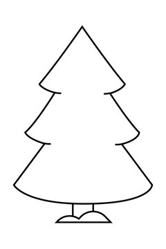 Outline of a Christmas pine tree. Minimal line drawing  of a fir tree with snow near the trunk. Perfect for holiday social media posts, Christmas cards, coloring pages, stickers, winter crafts PNG