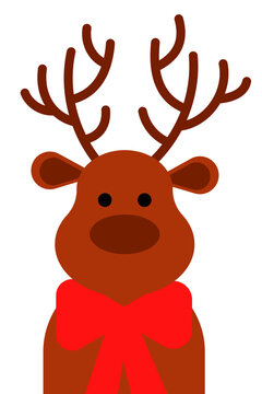 Cute reindeer illustration with a bright red holiday bow. Perfect for Christmas cards, festive decor, gift tags, kids&rsquo; crafts, stickers, social media, seasonal digital designs. High-resolution PNG 
