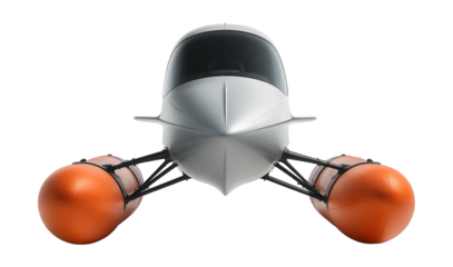 Ultralight amphibious craft featuring a minimalist design and inflatable pontoons.