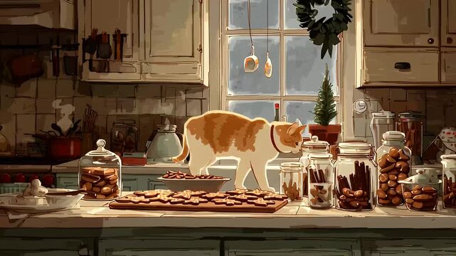 Ginger Cat Christmas Baking Kitchen Counter Fun