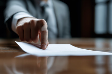 Businessman's Hand Pointing at a Document on a Desk