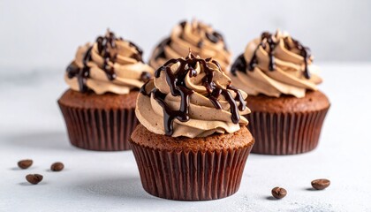 Delicious Chocolate Cupcakes with Coffee Frosting and Chocolate Drizzle - Sweet Treat Photography