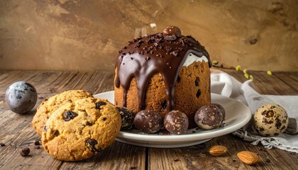 Delicious Panettone and Chocolate Truffles: Festive Italian Christmas Cake with Rich Chocolate Drizzle and Seasonal Treats