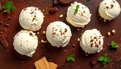 Delicious Vanilla Ice Cream Scoops with Chocolate Crumbs & Mint - Sweet Treat Photography