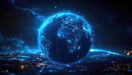 Digital Earth: Glowing Globe Network with City Lights - Futuristic Technology & Global Connectivity Concept