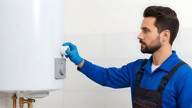 Worker Adjusting Thermostat on New Water Heater