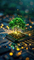 Digital Tree of Life: Green Growth on a Microchip - Symbolizing Sustainable Technology & Innovation