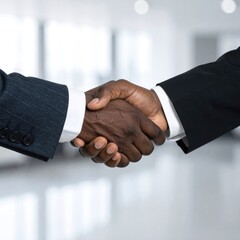 Diverse Business Partnership: Close-up of a Firm Handshake Symbolizing Trust, Agreement, and Successful Collaboration in a Modern Office Setting