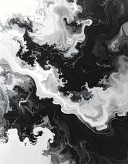 Dramatic Black and White Acrylic Pour Painting - Abstract Fluid Art with Swirling Patterns and High Contrast