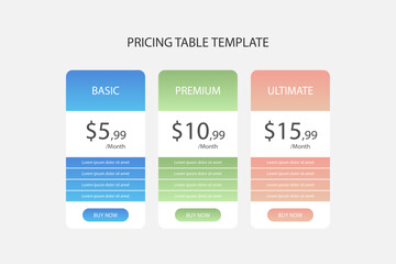 Modern pricing table template with three tiers for business websites