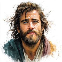 Watercolor Painting of Jesus &ndash; Spiritual Religious Illustration