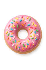 Pink glazed donut with sprinkles isolated on transparent background