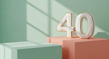Celebrate a milestone with a stunning 40th birthday display or anniversary design, featuring elegant white and gold numbers on pastel geometric platforms