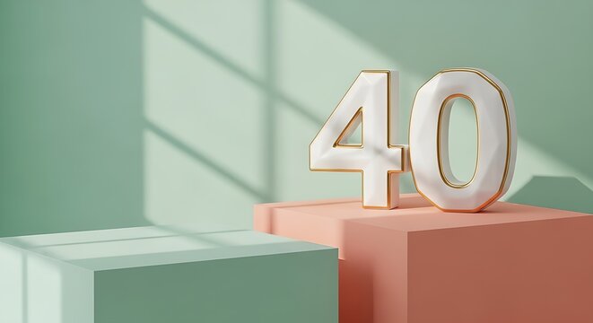 Celebrate a milestone with a stunning 40th birthday display or anniversary design, featuring elegant white and gold numbers on pastel geometric platforms