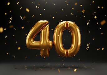 Celebrate turning forty with this stunning gold number balloon display with confetti, perfect for birthday cards, invitations, and milestone announcements