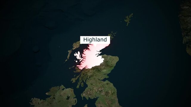 Highland Region Map Animation for Scotland Geographic Presentation Video