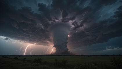 Severe thunderstorm lightning strikes open field nature photography dramatic sky wide angle extreme weather