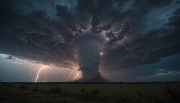 Severe thunderstorm lightning strikes open field nature photography dramatic sky wide angle extreme weather