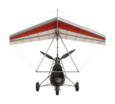 Single-seat ultralight hang glider featuring a pusher prop and aluminum frame.