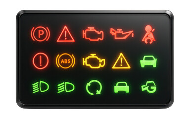 Illuminated alert indicators on a central warning panel.