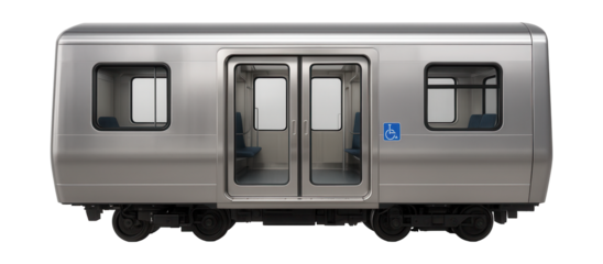 Accessible train car with spacious automatic sliding doors.