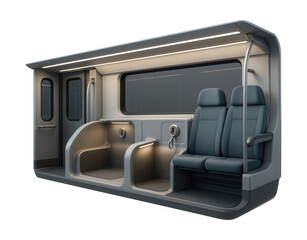 Train car featuring dedicated spaces for guide dogs and harness attachment points.