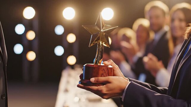 Award ceremony moment - A star trophy is being handed over.
