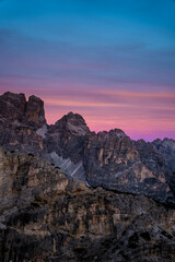 Pink Sunrise Above Mountain Valley in the Dolomites
