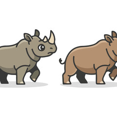 Two Cartoon Rhinos Walking Side by Side.