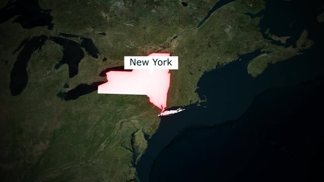 Mapping New York State Geography Landscape Overview Satellite Imagery Location Highlight Political Borders and
