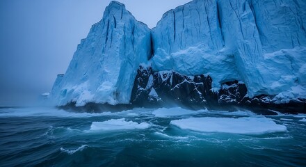 Majestic icebergs and crashing waves symbolize the power and beauty of the Arctic wilderness