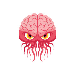 Brain with Angry Eyes and Tentacles - A Cartoonish Illustration.