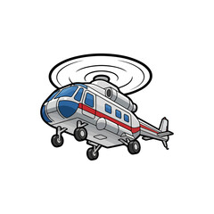 Cartoon Helicopter with Spinning Rotor Blades in Flight.