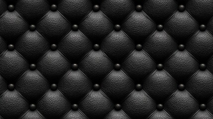 Obraz premium Textured Black Leather Surface with Quilted Pattern and Round Studs for Interior Design Projects. Seamless Pattern