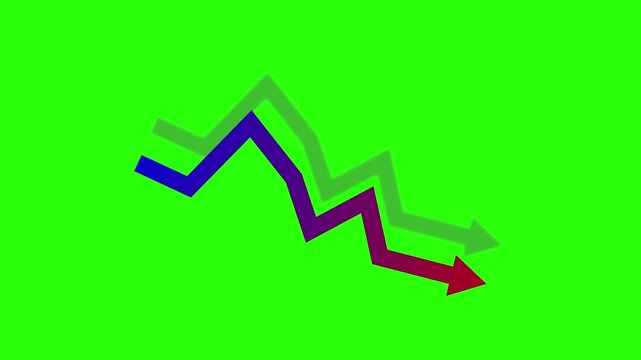 Business graph arrow showing decreasing revenue growth, for business, finance, marketing themes with alpha background