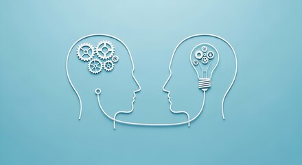 Abstract illustration of interconnected human minds, symbolizing collaborative thinking, idea generation, and the innovative process of problem-solving through intellectual exchange and synergy