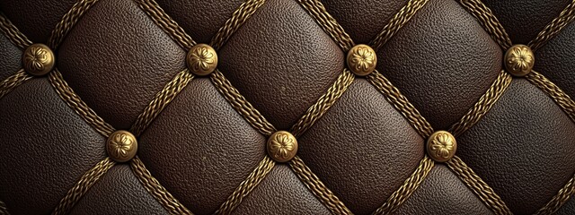 Naklejka premium Elegant Brown Leather Upholstery with Golden Buttons and Intricate Stitching Design