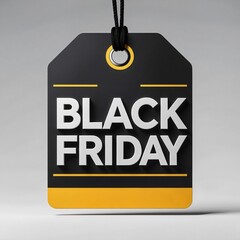 A stylish Black Friday with bold text tag hanging against a clean white background, ideal for seasonal sales and discounts
