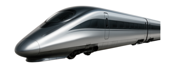 Streamlined hybrid high-speed train with an elongated nose design.