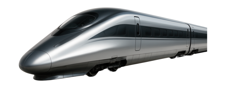 Streamlined hybrid high-speed train with an elongated nose design.