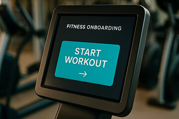 Modern gym machine with a touch screen for the concept of fitness and technology.