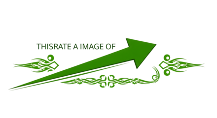 Green arrow, Upward with tribal designs and text, cutout, PNG isolated on transparent background