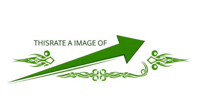 Green arrow, Upward with tribal designs and text, cutout, PNG isolated on transparent background