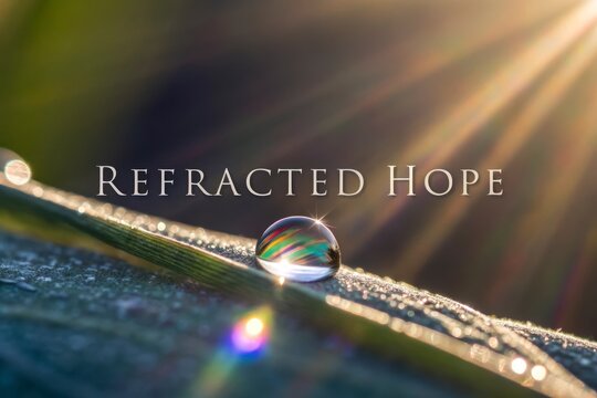 A water droplet reflecting light with refracted hope