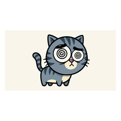 Obraz premium Cartoon Cat with Hypnotic Eyes and Dazed Expression.