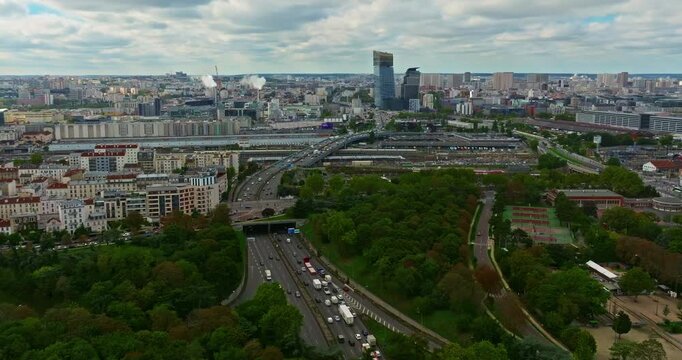 French architecture facades and roofs of houses. Experience stunning aerial views of the Paris. Establishing Shot of Paris city. Central district in the capital of France