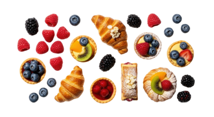 Assorted Fresh Berries and Pastries on White Background 1.