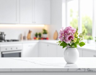 Focus Stack White Counter, Seamless Kitchen Blur.